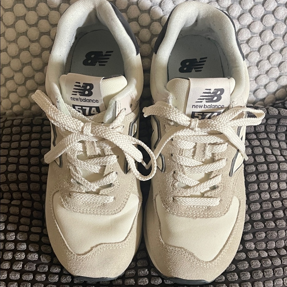 New Balance Cream and Light Gray 574 Retro Sneakers